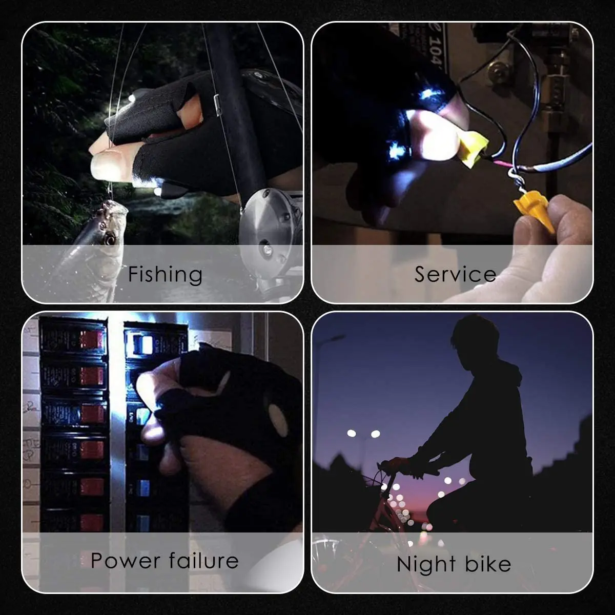 LED Flashlight Fingerless Gloves Outdoor Magic Strap Waterproof Torch Gloves Cover Cycling Hiking Survival Camping Rescue Tools