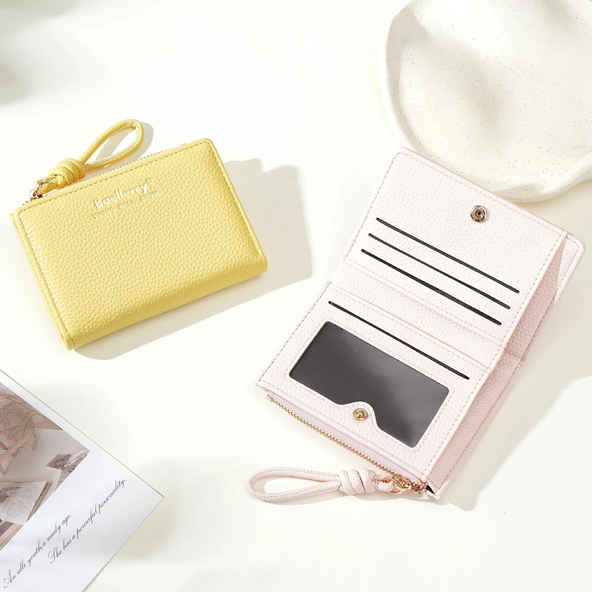 1 Stück – Baellerry Damen-Kurzgeldbörse, aus PU-Leder mit Handgelenkschlaufe, lässige Geldbörse mit Lychee-Muster, leicht, elegant, minimalistischer Stil, Alltagsgeldbörse – Detail 20