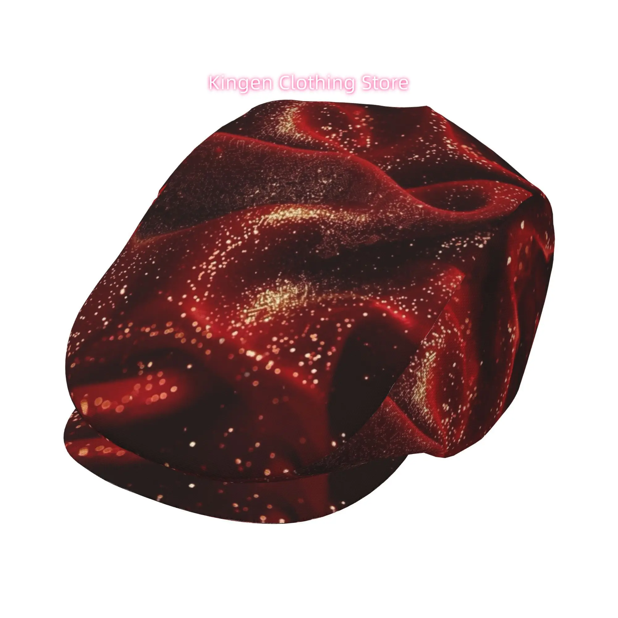 1pc Red & Glitter All-Over Print Flat-Top Hat - Lightweight Unisex Cap Suitable for Men & Women, Newsboy, Beret, Irish, Driver,