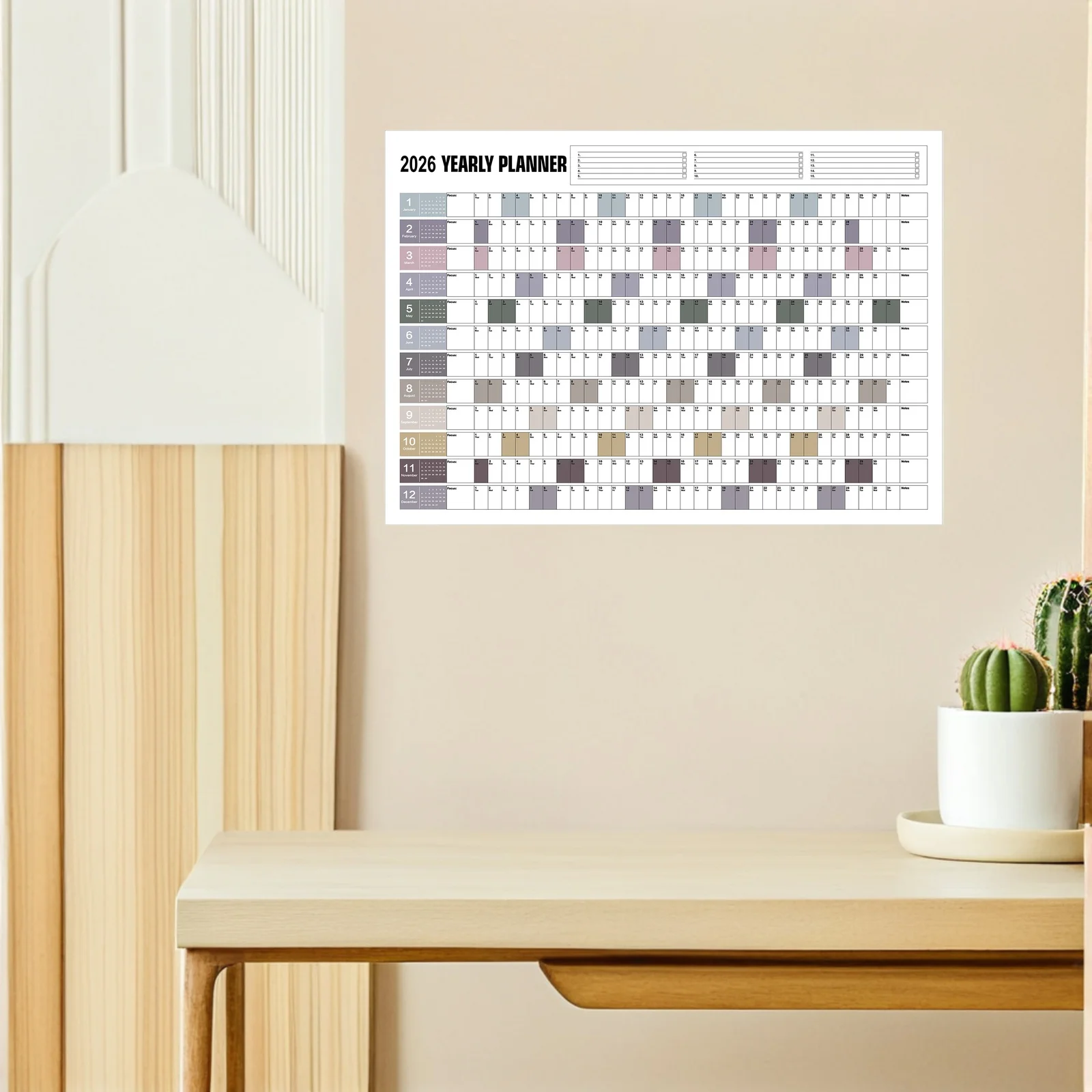 2026 Yearly Wall Calendar Large Format Poster 12 Month Planner for Office Home Family Use Minimalist Grid Design English Version