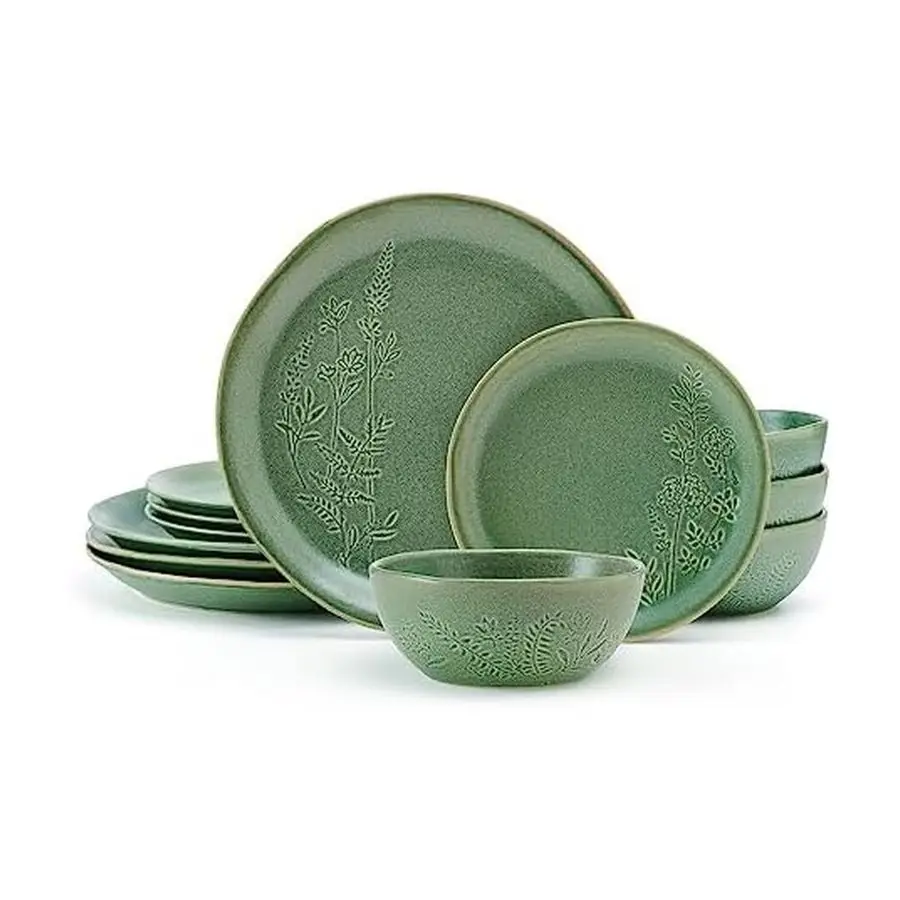 

Carrie 12 Piece Dinnerware Set, Service for 4, Green