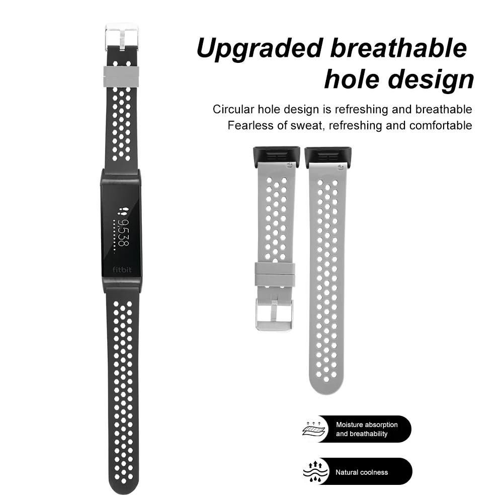 Быстросъемный ремешок для часов Fitbit Charge3 4 5, дышащий шестиугольный воздушный отверстие, металлическая пряжка, силиконовый ремешок для умных часов для мужчин и женщин