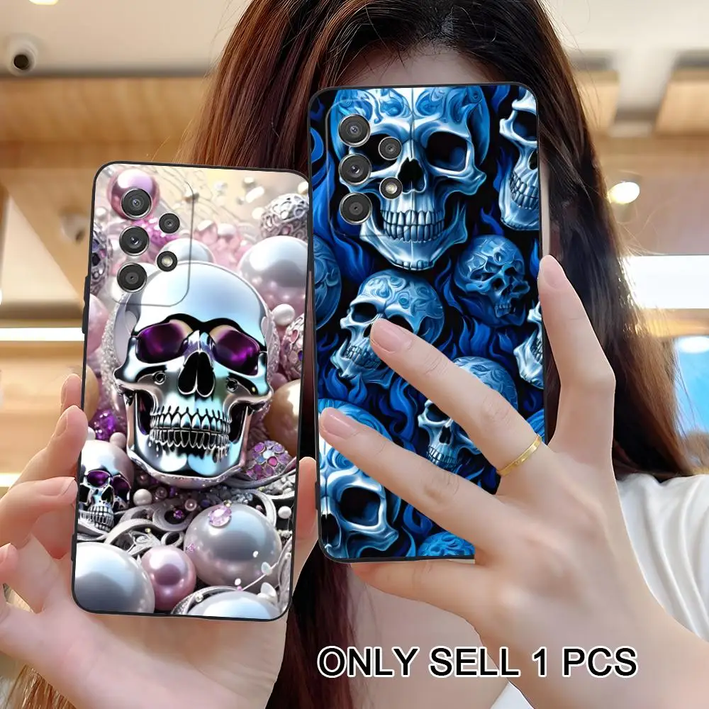 Silver Skull Matte TPU Mobile Phone Case for Samsung Galaxy A56 55 54 53 52 51 36 35 34 23 16 15 5G Colorful Cover