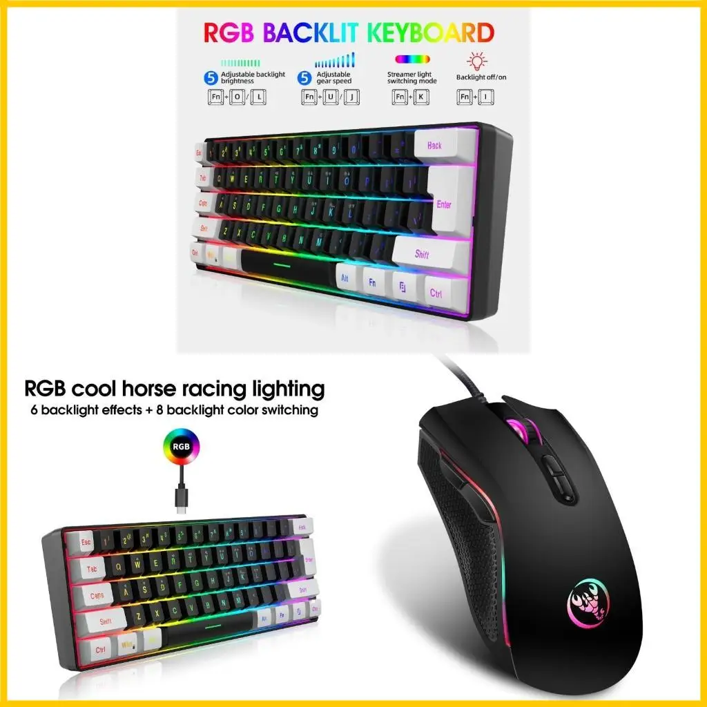 

60% Gaming Keyboard and Mouse Combo, Ultra-Compact 61Keys RGB Backlit Mini Keyboard, 3200 DPI Optical Mouse for PC Gamer
