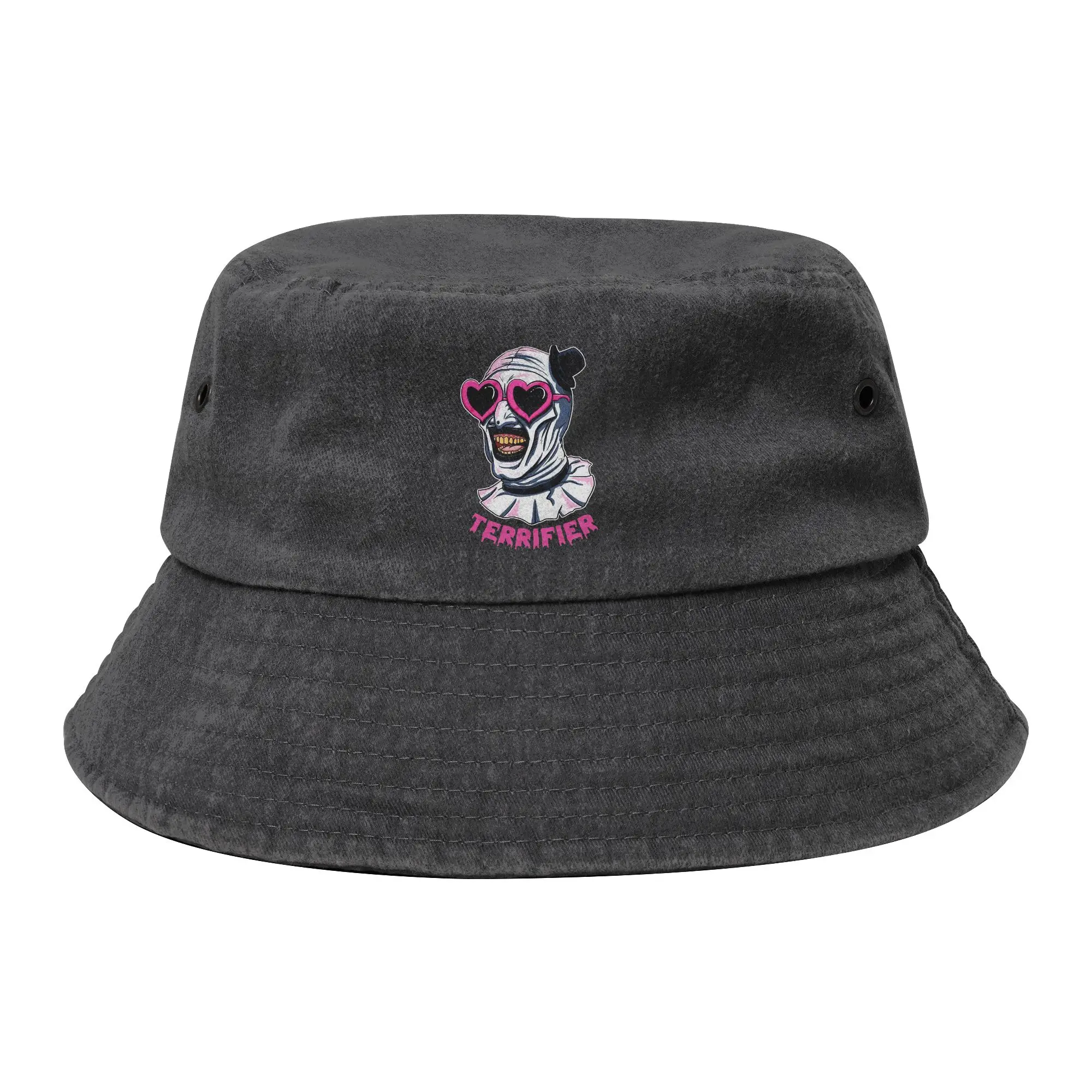 Unisex Bucket Hat Terrifier Art The Clown Heart Glasses Hot Summer Headwear Camping Fishing Fisherman Hats  Boonie Hat