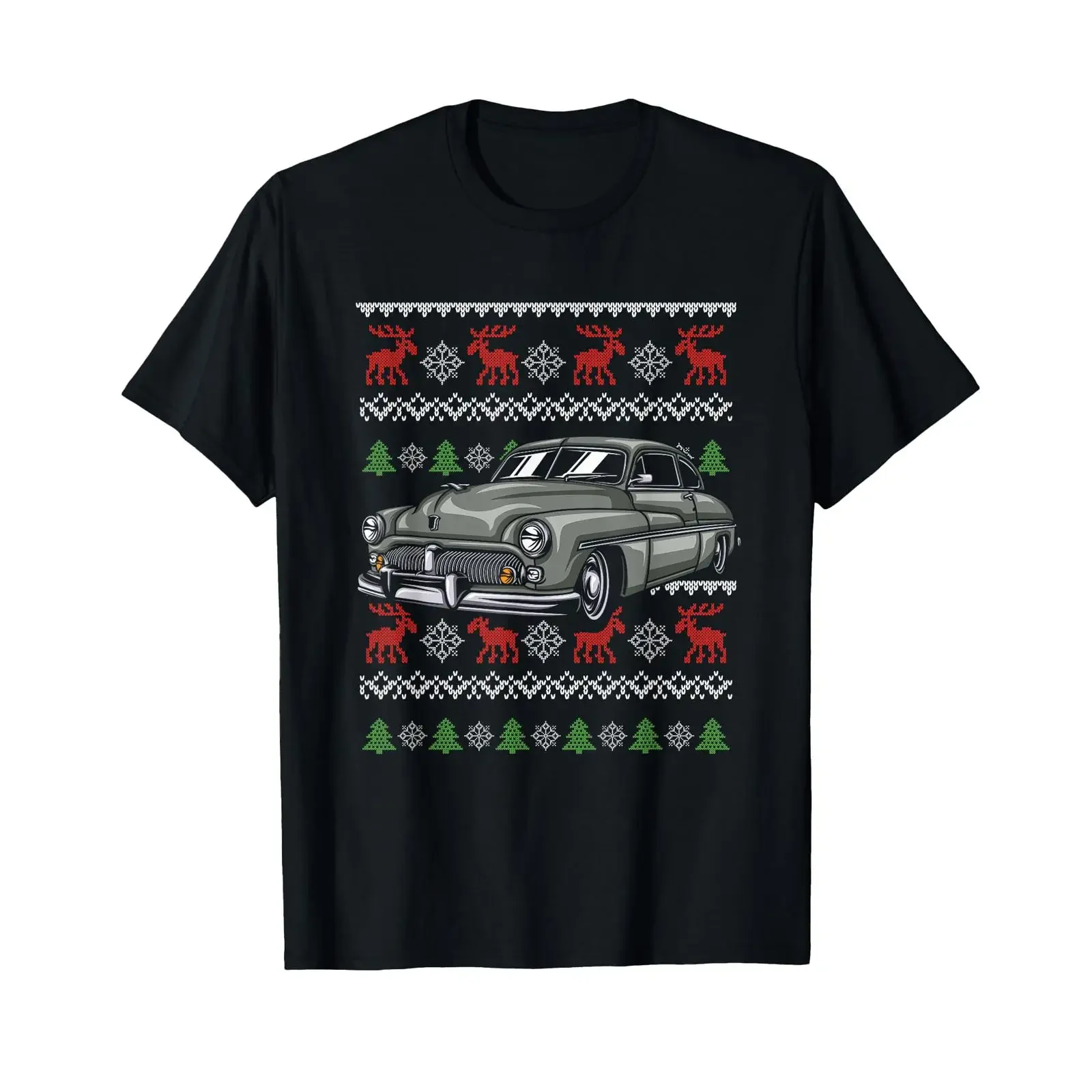 Ugly Christmas Oldtimer Car Vehicle Deer T Shirt vintage Washed Casual graphic Slightly fashion homme Top For Everyday Wear