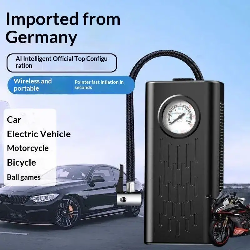 Versatile Cordless Tire Inflator with Built-in Pointer Pressure Gauge for Tire and Sports Equipment
