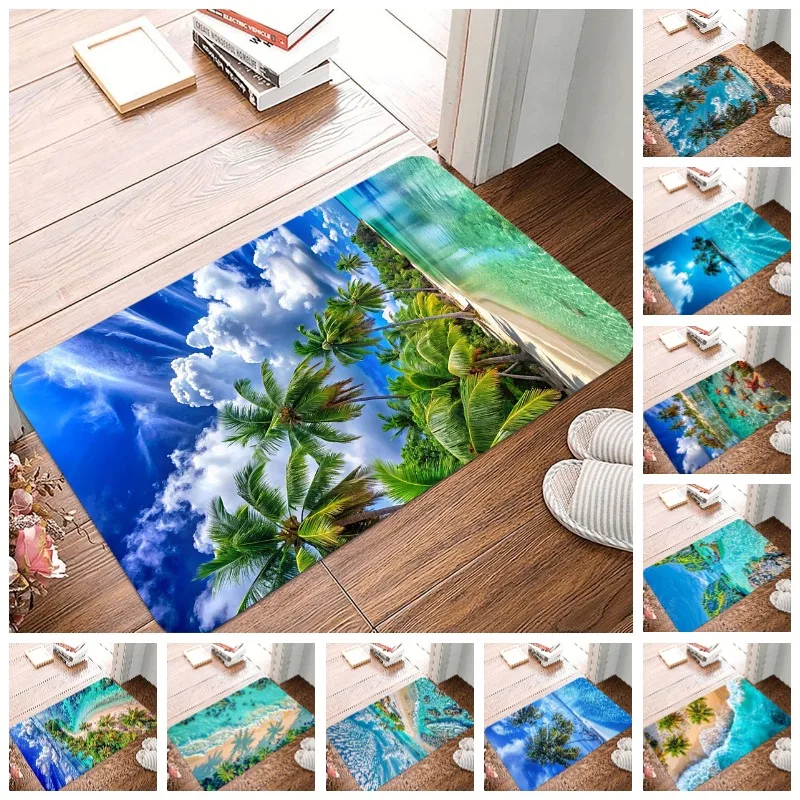 Tropischer Stranddruck, rutschfest, kleiner Teppich, wasserdicht, leicht zu reinigen, Bodenmatte für den Innen- und Außenbereich, langlebige Heimdekoration, Neuheit