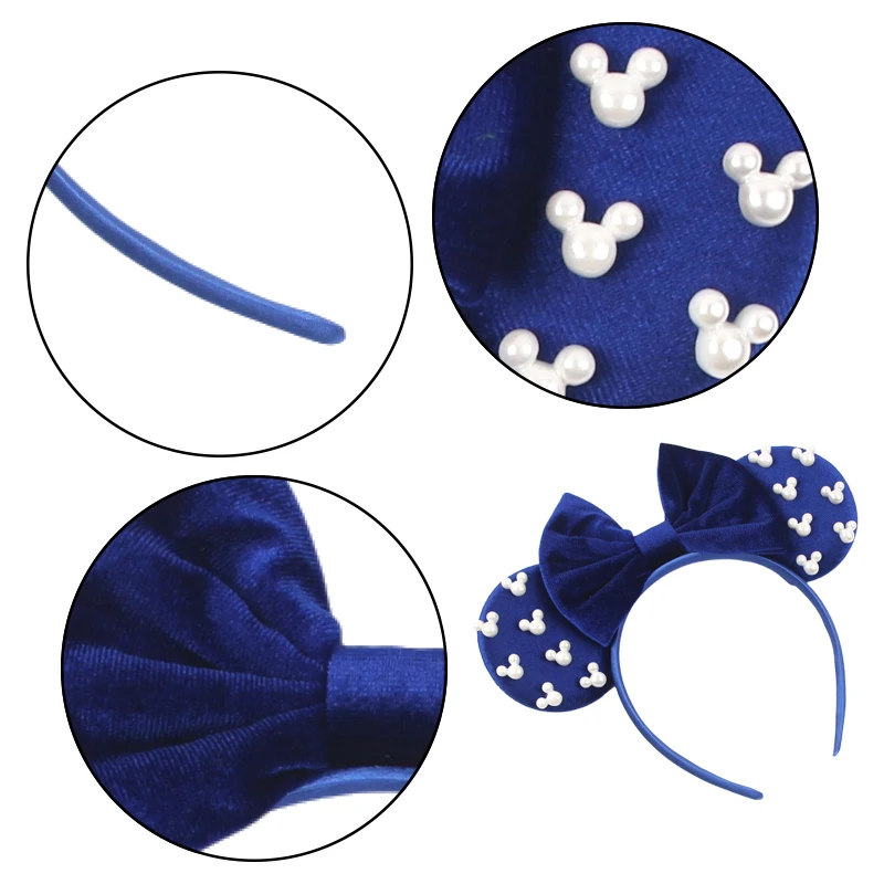 Pearls 3.3"Mouse Ears Headband 5‘’ Velvet Bow Hairband For Girls Festival Party Cosplay DIY Hair Accessories Women Gifts image 4