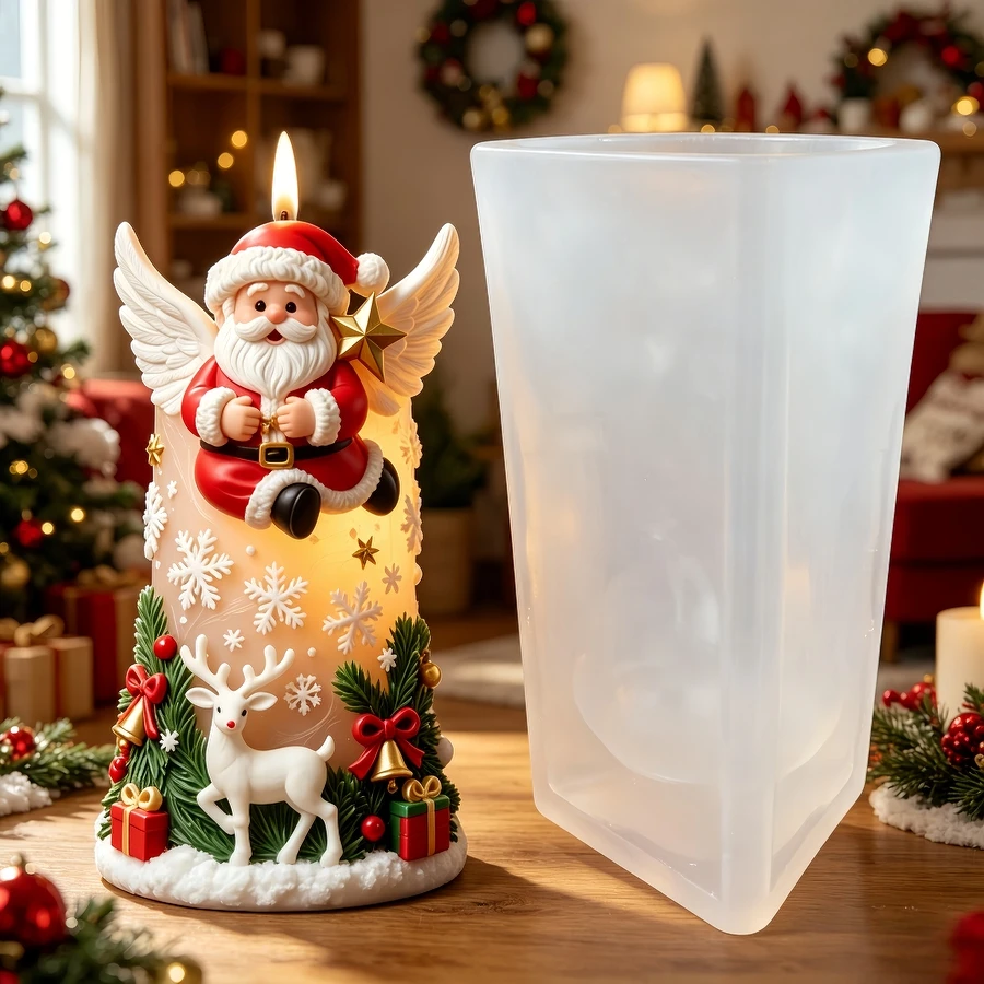 Angel Santa Claus Elk Snowflake Candle Silicone Mold Christmas Tree Pine Branch Bell Gift Star Relief Resin Gypsum Molds - view 2