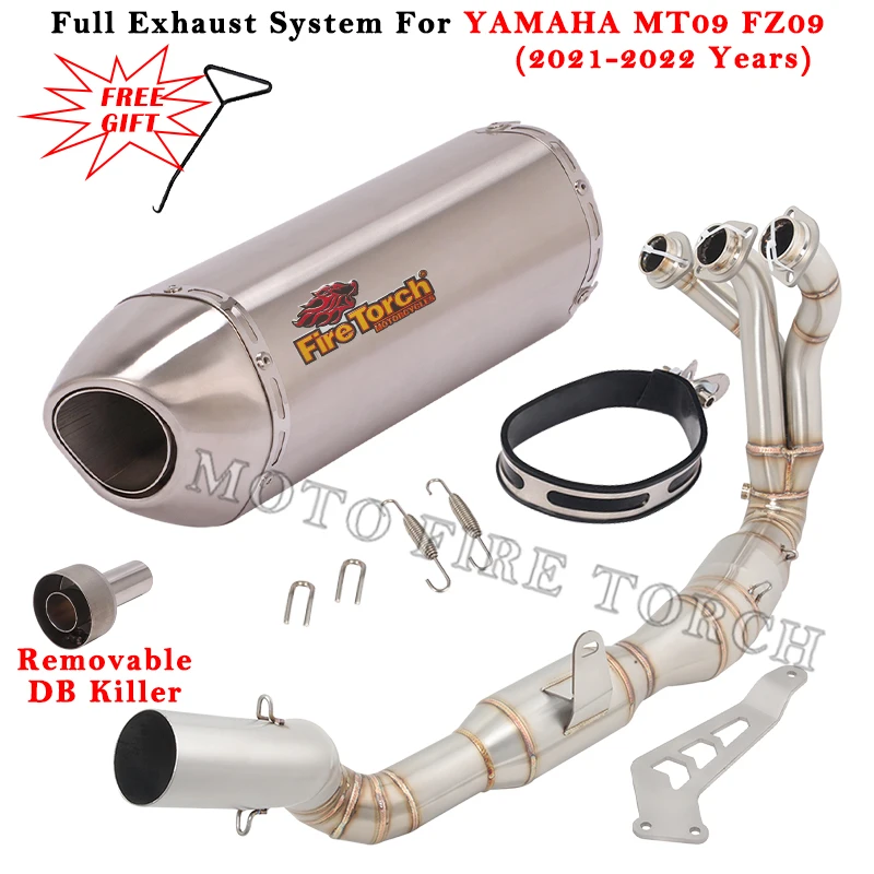 Silencieux d'échappement complet modifié en Fiber de carbone avec tube de liaison catalyseur, pour moto YAMAHA MT09, MT 09, FZ09, 2021, 2022