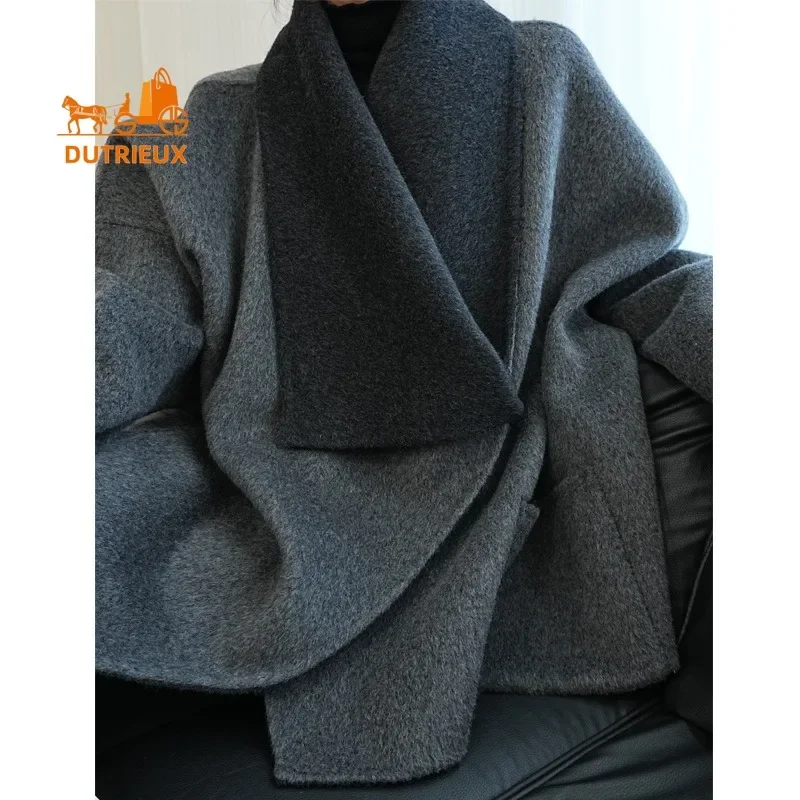 High-end Cashmere Coat for Women, New Winter Double-sided 100% Wool Coat with Matching Colors, Elegant and Loose-fitting Jacket