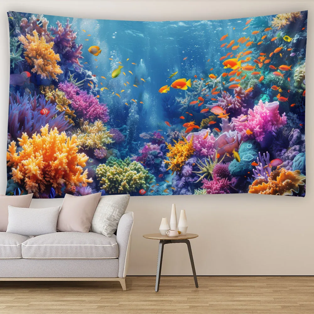 Underwater Biological Kids Room Tapestry Wall Art Decor for Bedrooms Living Rooms Home Decor - Colorful Marine Life Design