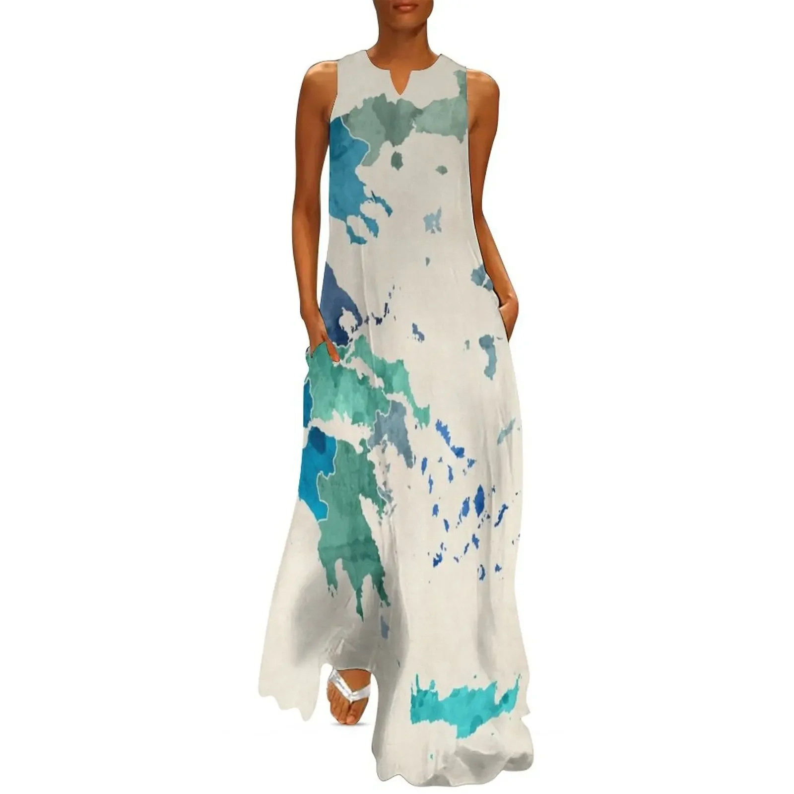 

Greece Watercolor Map Long Dress long dress women summer evening dresses women elegant chic wedding evening dresses Dress