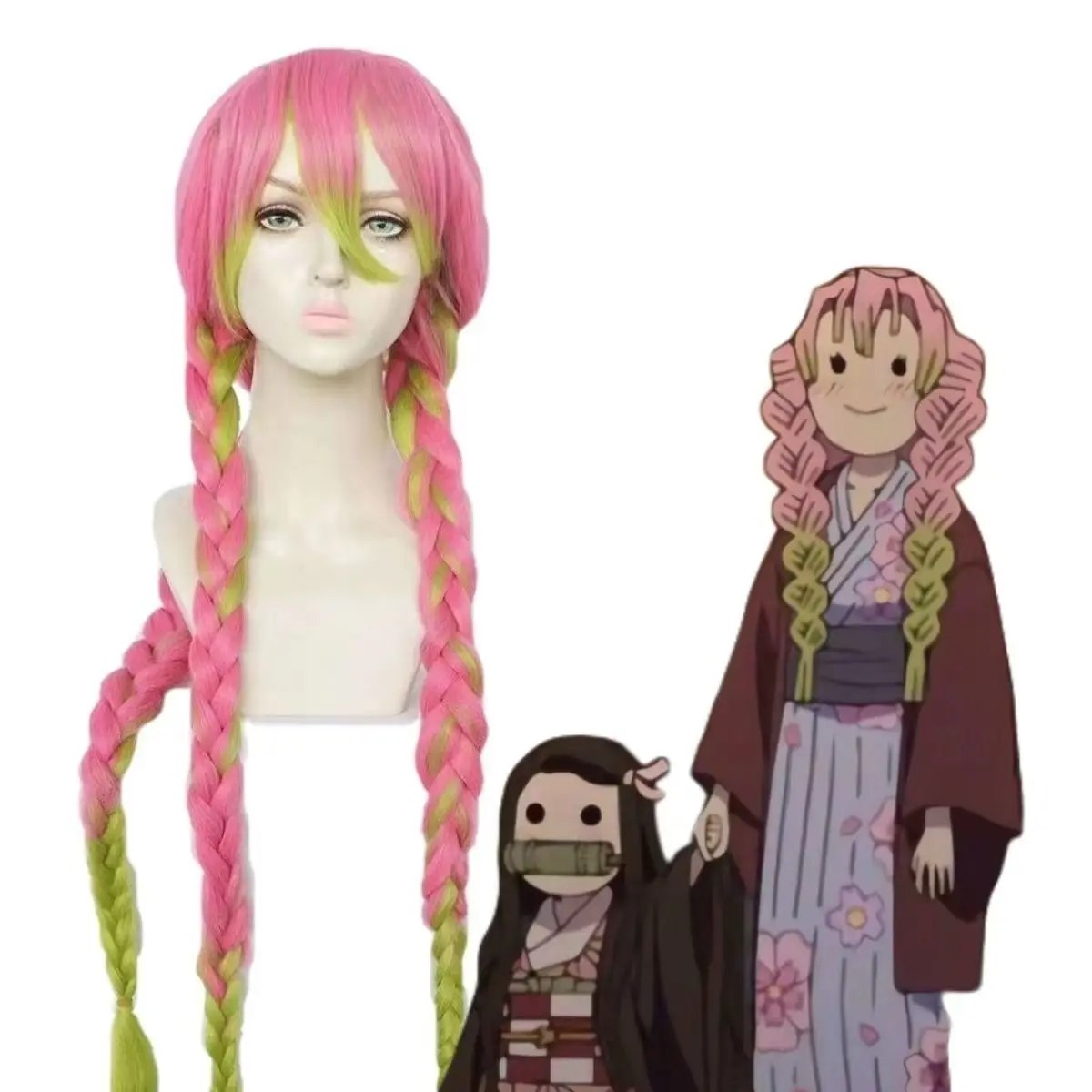 ‌Kimetsu no Yaiba Demon Slayer - Mitsuri Kocho Cosplay Wig, Pink Hair Anime, Ready to Wear