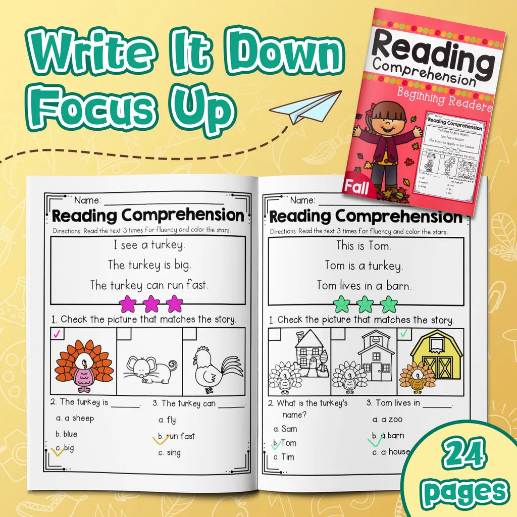 

Sentence Writing&Reading Comprehension Workbook :Read–Trace–Write Sentences, Sight Words, Color & Circle, Cut&Paste, Sequencing