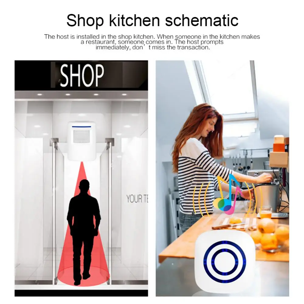 Motion Sensor Alarm Wireless Efficient Easy To Install Reliable Convenient Smart Doorbell Sensor Receiver Human Body Induction