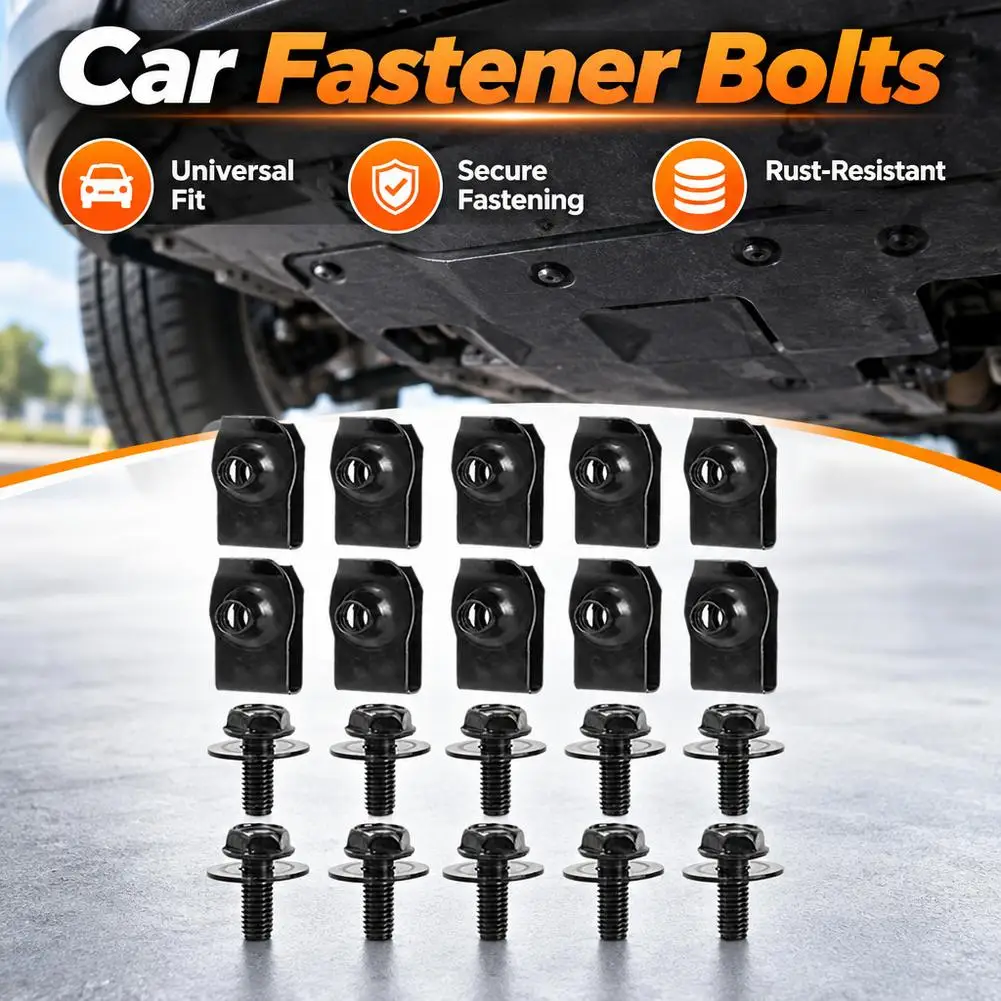 Universal M6 Car Body Bolts U-Nut Clips Engine Undertray Bumper Fender Splash Shield Guard Rivet Screw Fasteners Set