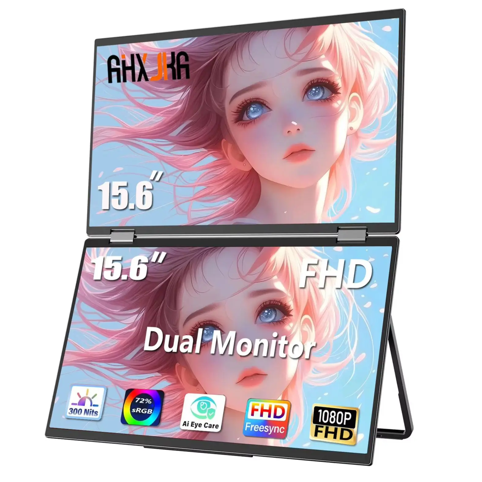 

Портативный монитор AHXJKA 15,6 дюйма с двумя экранами, 1080P, для ноутбуков, складной, тройной расширитель экрана для ноутбука, для игр, с разъемом USB-C