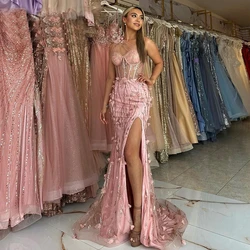 Illusion One Shoulder Evening Dresses Woman's Trumpet Prom Dresses Appliques Crystal Sexy Side Split Party Vestidos Customized