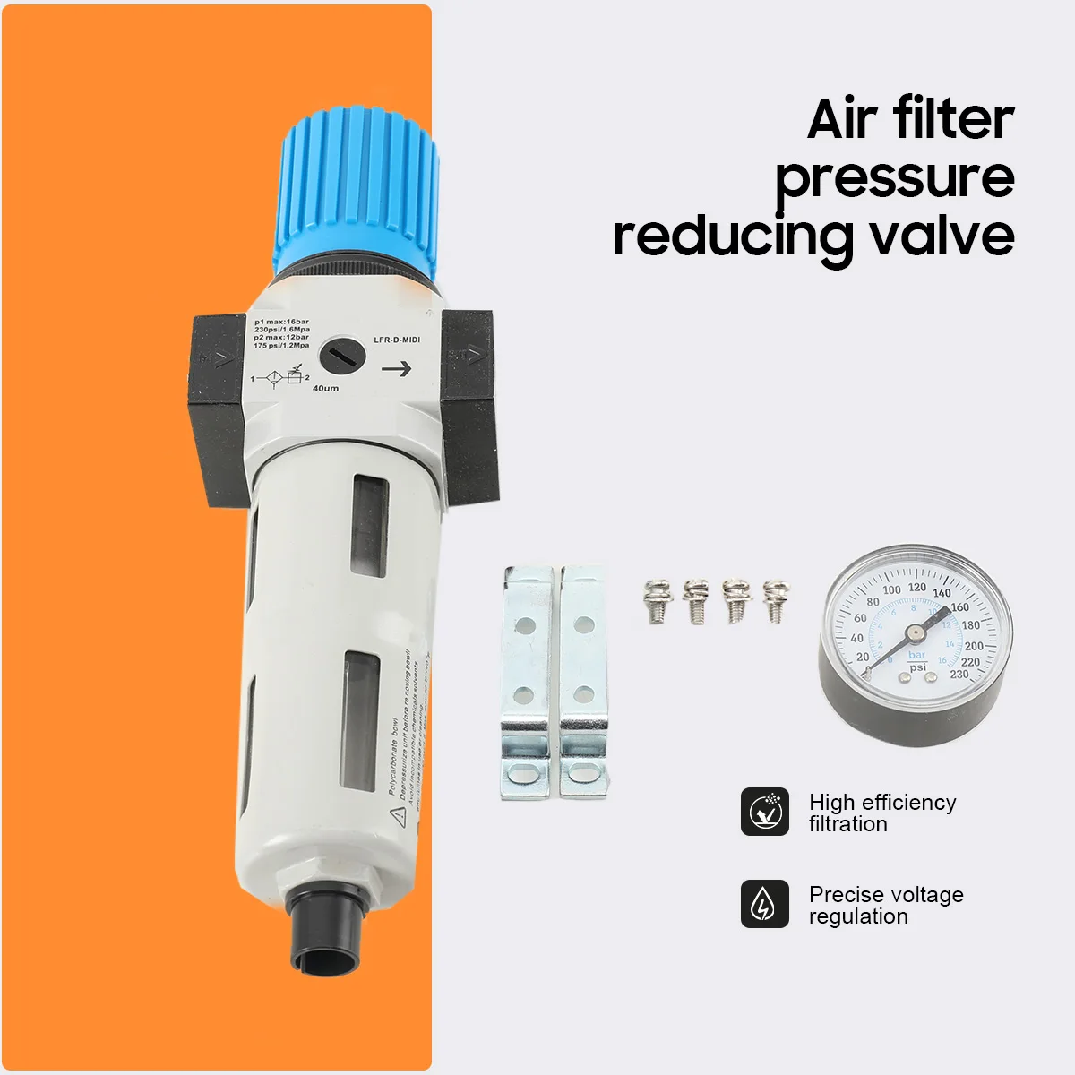 1/2 Zoll LFR-MIDI Pneumatischer Luftfilter-Regler Druckminderer FRL-Einheit Kompressor-Luftaufbereitungssystem 0-16 bar 0,005 μm