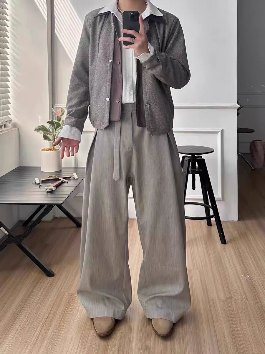 Pantaloni a gamba larga traspiranti larghi versatili dal design casual a pieghe con trama in lino retrò Pantaloni casual a gamba dritta alla moda