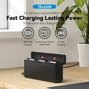 Bilashmart TELESIN 18W PD Fast Charger DJI OSMO Action 6 5pro OSMO 360 TF Card 3 Slots Battery Pocket Charging Storage Box