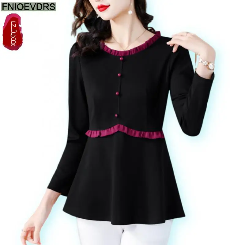 Retro Vintage Ruffles Peplum Tops New Design Women Autumn 2024 Fashion Office Lady Elegant Tunic Button Shirts Blouses