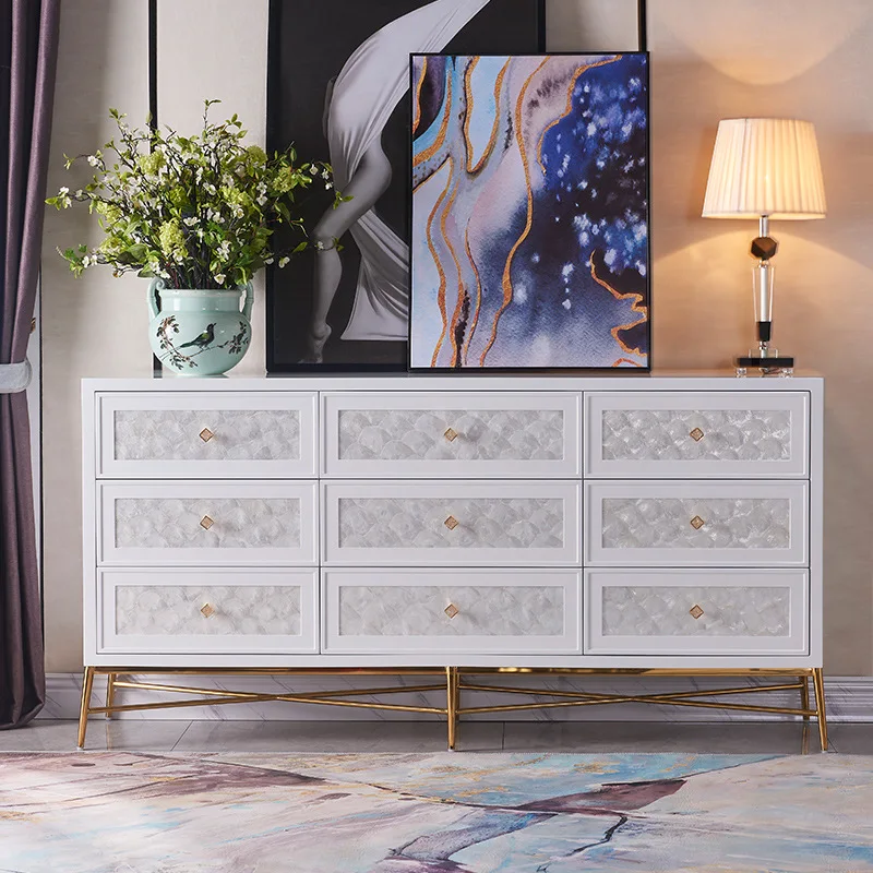 White nine-chest chest, bedroom paint shell storage chest