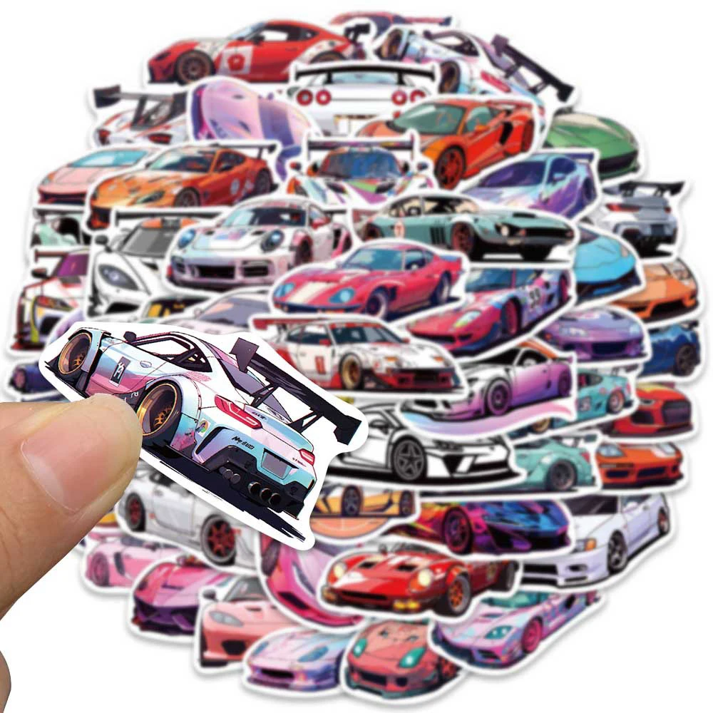 10/30/50/100pcs Supercar Stickers Cool Cartoon Retrofit Racing Car Decal Toy DIY Motorcycle Travel Luggage JDM PVC Sticker Packs