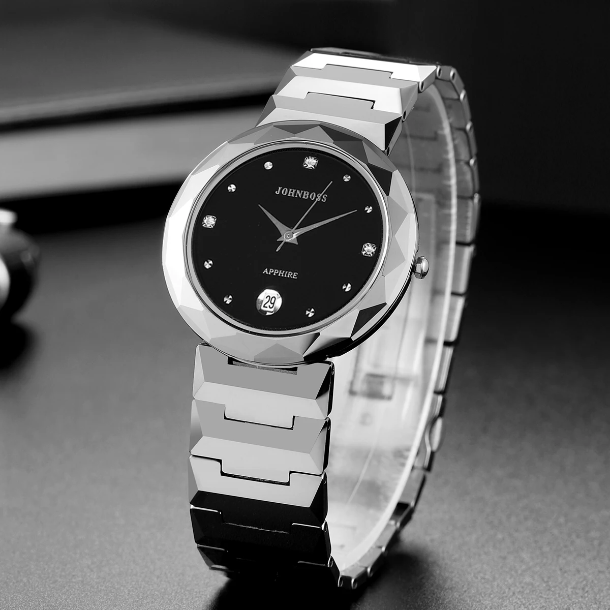 JS круглые тонкие вольфрамовые стальные ремешки с датой, водонепроницаемые часы, мужские швейцарские кварцевые часы с сапфировым стеклом, деловые часы