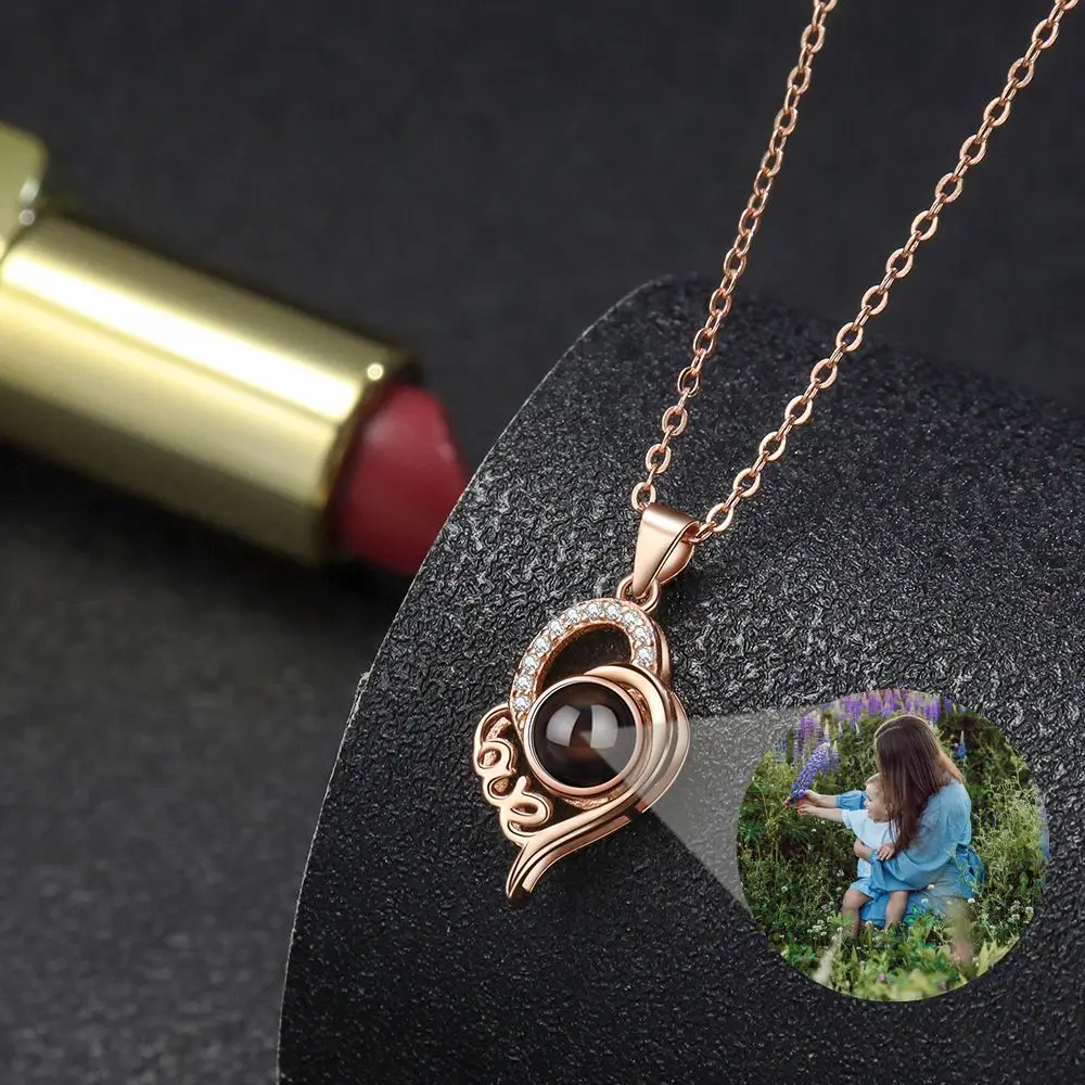 Custom Projection Photo Necklace 925 Sterling Silver Heart Pendant Necklace for Women Lover Jewelry Mother's Day Gift