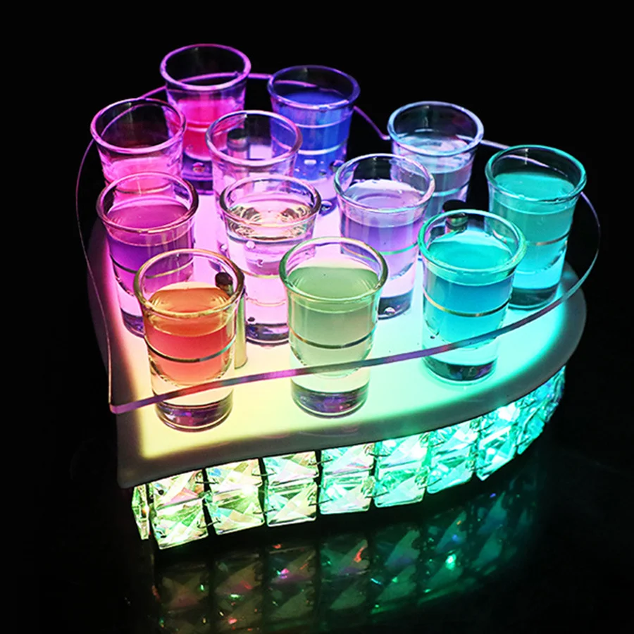 Rechargeable LED Cocktail Glass Display Stand LED Shot Glass Tray Champagne Wine Rack Holder For Bar Nightclub Decor