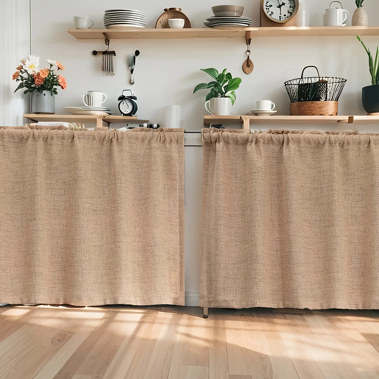 1pc Solid Linen Look Farmhouse Tier Curtain, Thick Wear-resistant Privacy Curtain for Home Small Window Dustproof Decor