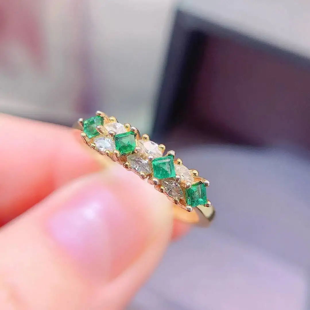 KJJEAXCMY high-grade Jewelry Natural Women's Emerald Ring S925 Silver Colorful and splendid Crystal pure fire flash explosion