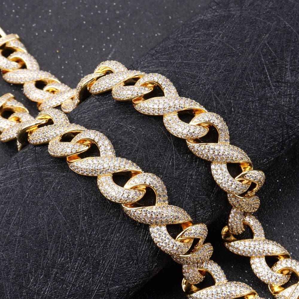 Luxury Fashion 16MM Full Bubbles Cubic Zircon Bracelet Iced Out Infinity 8 Links Chain Hip Hop Necklace Jewelry Birthday Gifts