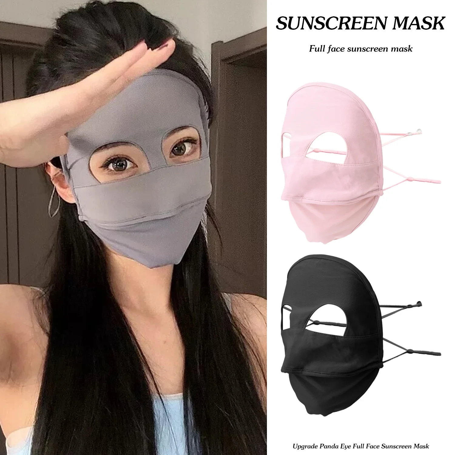 Summer Full Cover Face Mask Sunscreen Mask Ice Silk Nylon Sun Protection Soft Breathable Outdoor Sports Anti-UV Face Cover Scarf