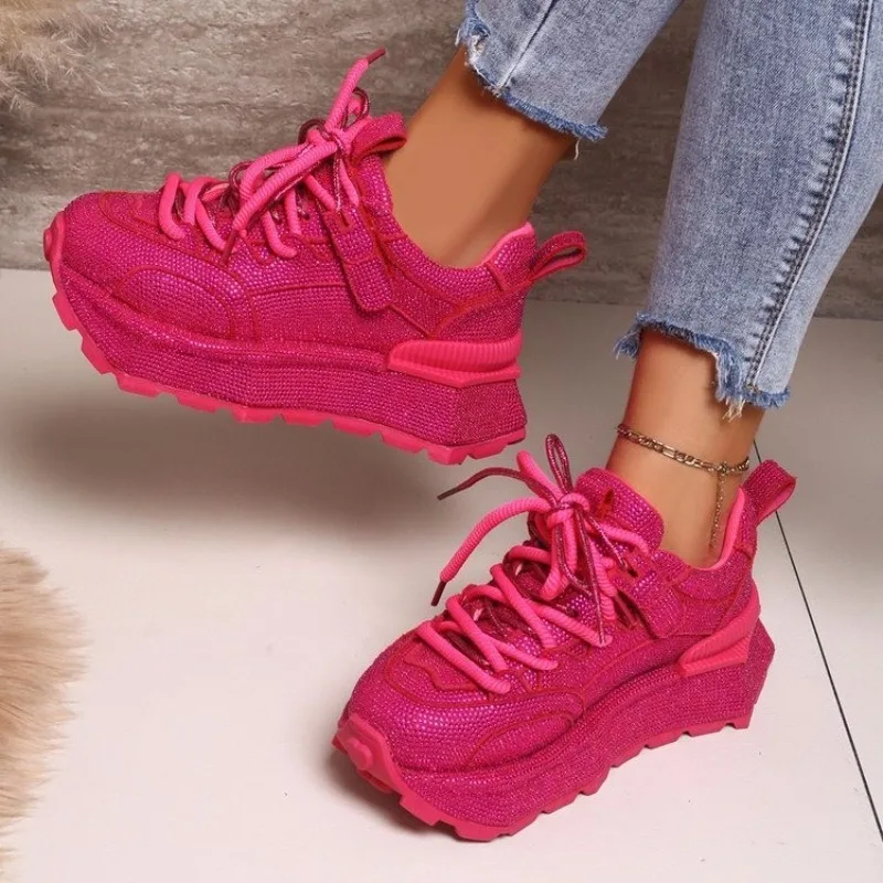 أحذية رياضية عصرية ماسية كاملة للربيع والخريف جديدة بمقدمة مستديرة ورباط علوي أحذية فردية غير قابلة للانزلاق #1