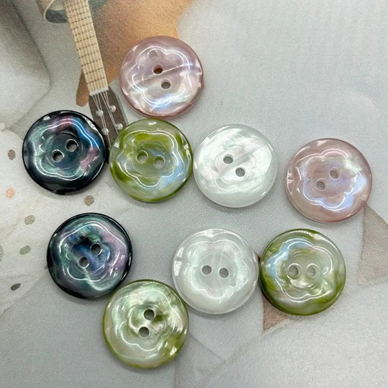 Ensemble de 10 boutons en résine florale vibrante, boutons ronds nacrés à 2 trous 11.5/15/20mm pour décor de chemise, pull, robe (vert/rose)