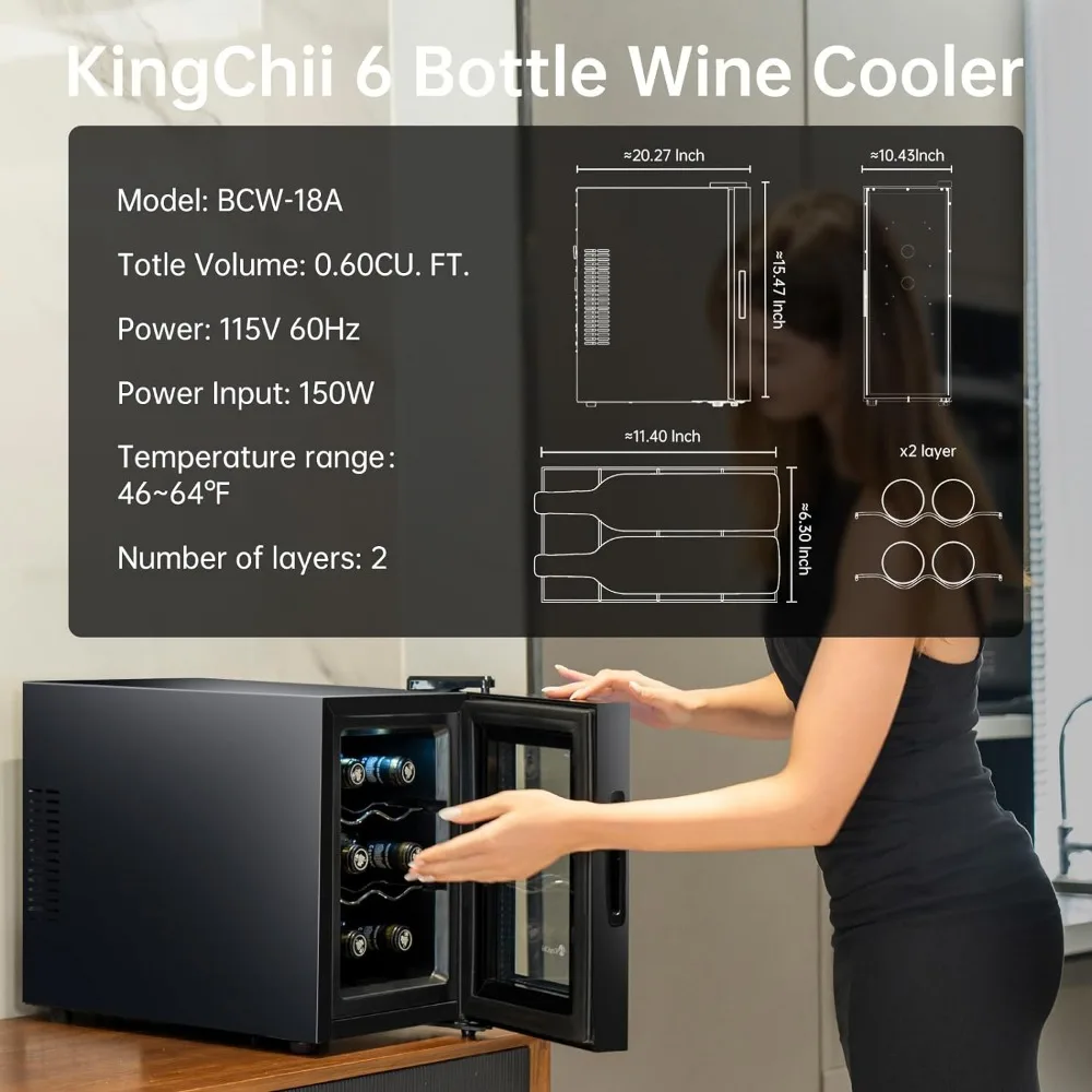 Bottle Thermoelectric Wine Cooler Refrigerator Advanced Cooling Technology, Stainless Steel & Tempered Glass For Red Wine