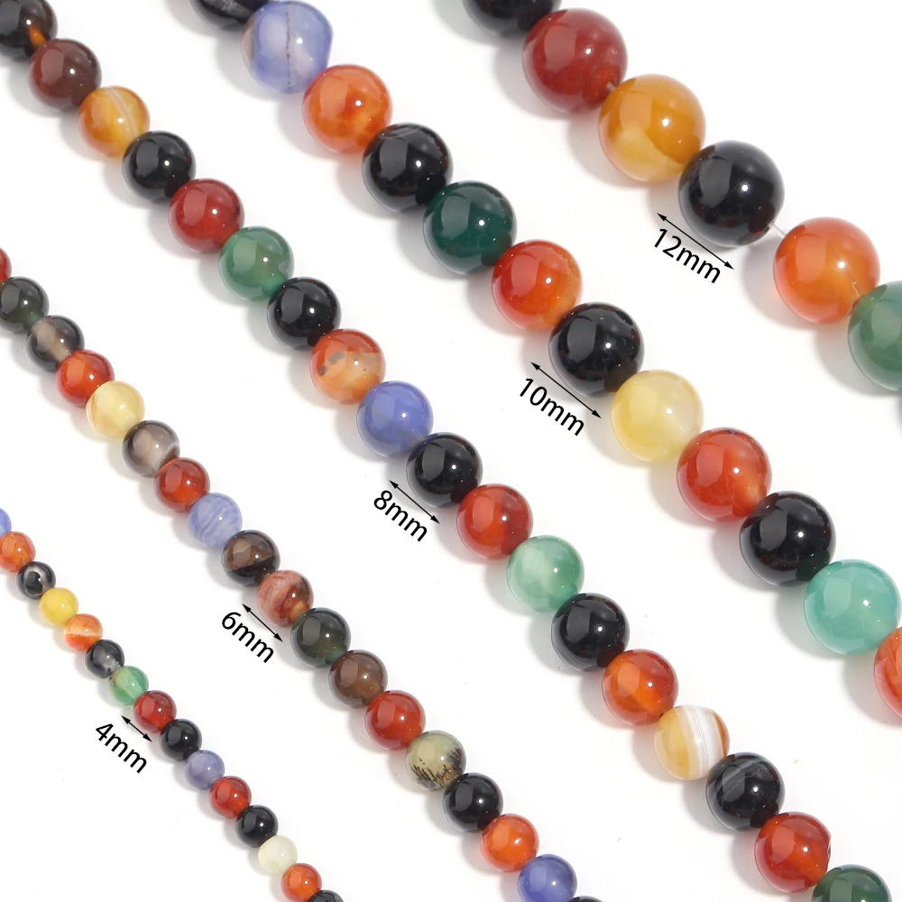 Natural Agate Stone Beads 4 6 8 10 12mm Colorful Round Loose Spacer Beads For Jewelry Making DIY Bracelets Necklace Accessories