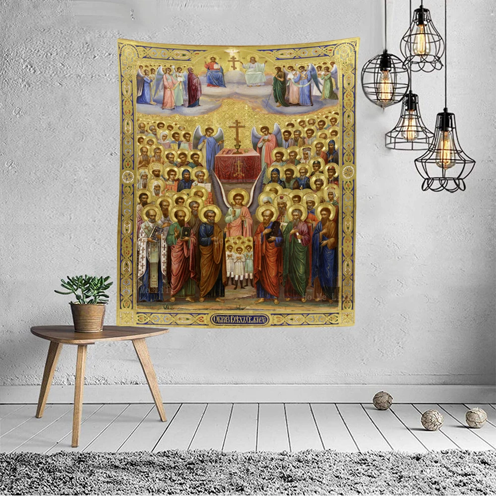 All Saints Pray Jesus Christ Resurrection Unwavering Among The Waves Othodox Icon Tapestry By Ho Me Lili For Livingroom Decor