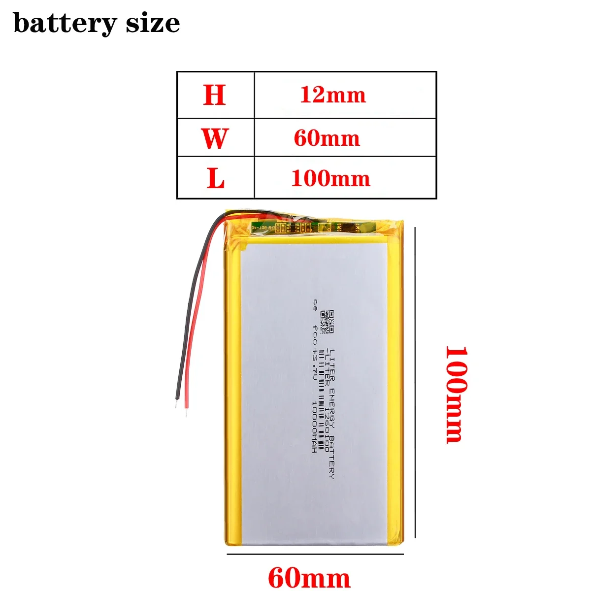 Liter energy battery Good Qulity 3.7V,10000mAH 1260100 Polymer lithium ion / Li-ion battery for tablet pc BANK,GPS,mp3,mp4