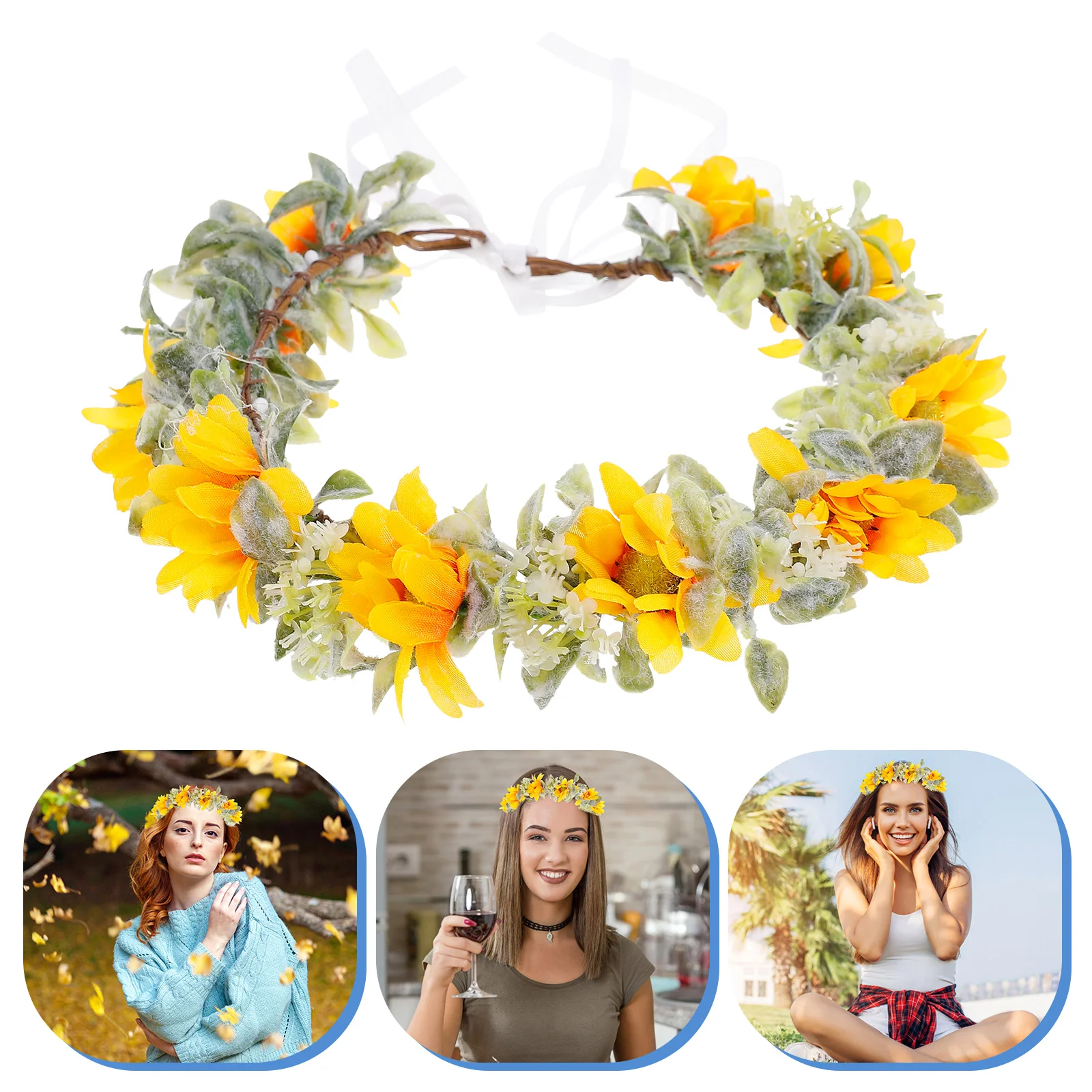 

Bridal Wreath Flower Crown Head Women Headband Wedding Skin-friendly Floral Iron Wire Sunflower Headdress