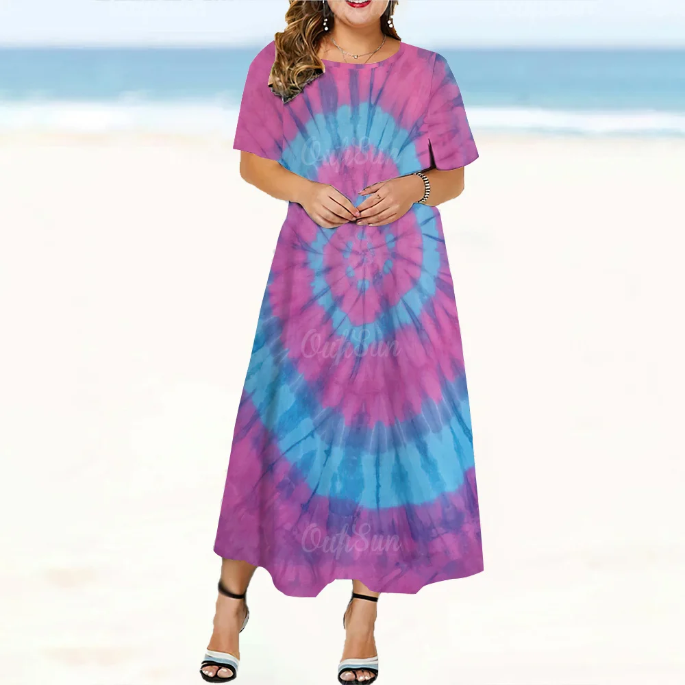 2024 New Design Sukienki damskie Tie Dye Print Eleganckie i piękne sukienki midi Plus Size Kobieca sukienka z krótkim rękawem Lato