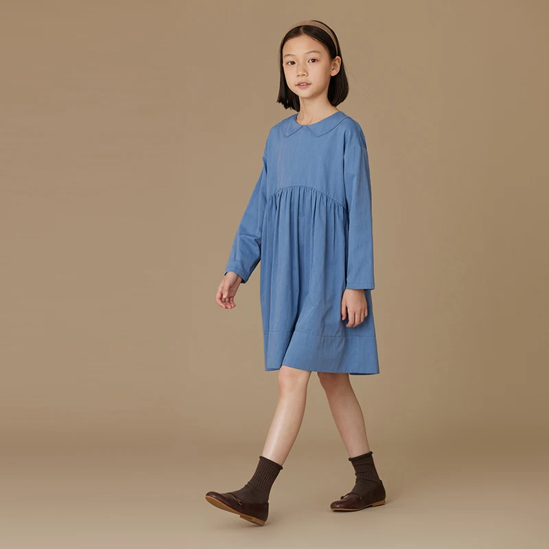 Kids Clothes Girls Clothes 2024 Early Spring New Products Sweet Pink Pure Cotton Contrast Color Collar Shirt Birthday Dress