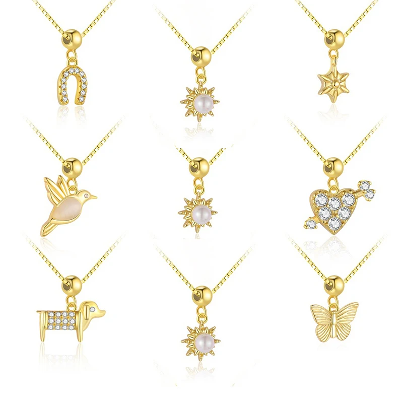 

Real 925 Sterling Silver 18k Heart Zircon Pearl Butterfly Pendant Necklaces for Women Light Luxury Fine Jewelry Cute Accessories