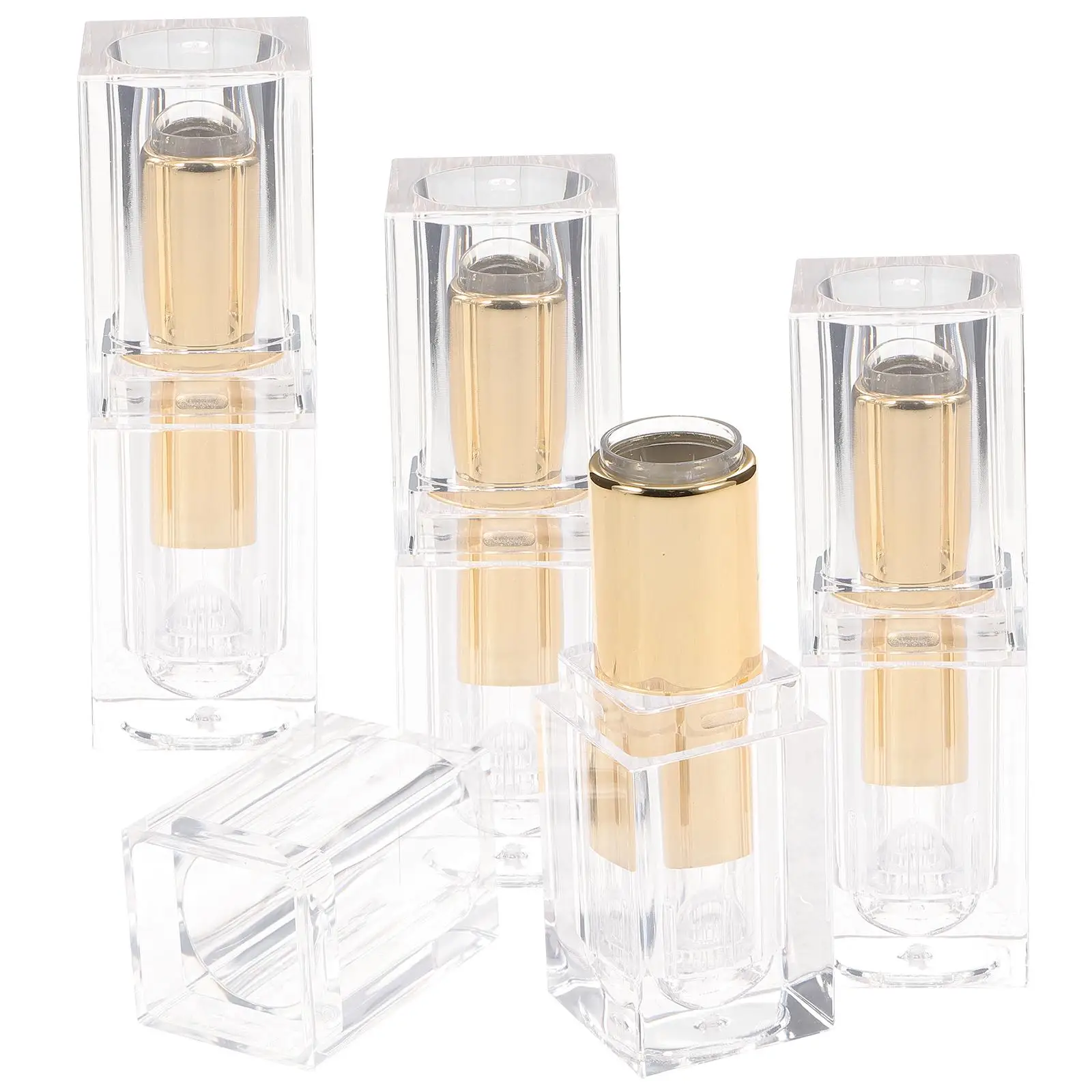 

4 Pcs Empty Lipstick Tubes Square Transparent DIY Reusable Bevel Design Holder Portable Storage Container