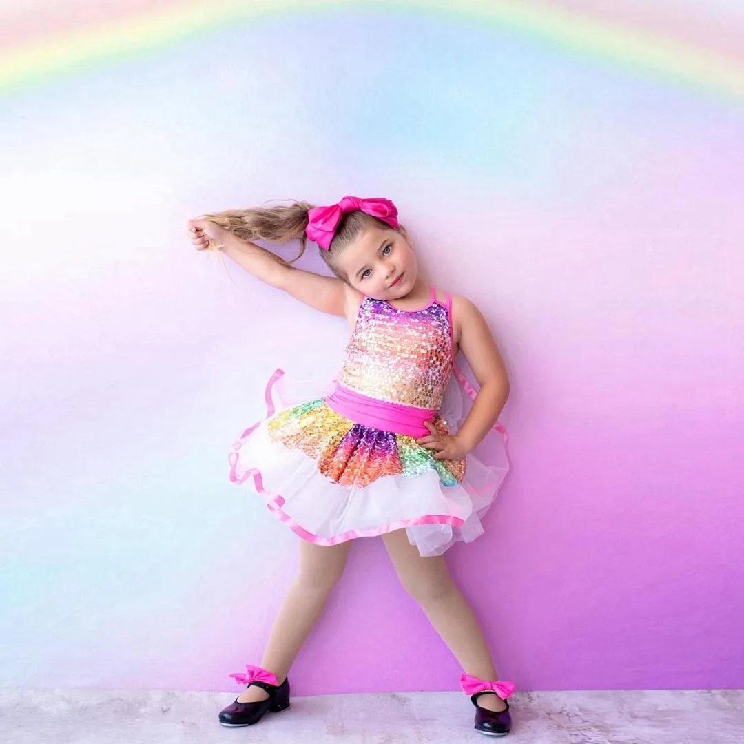 Lovely Rainbow Tutu Tulle Dresses Kids Colorful Girls Sequins Tulle Birthday Party Dress Mix-Color Mini Length A Line Child Gown