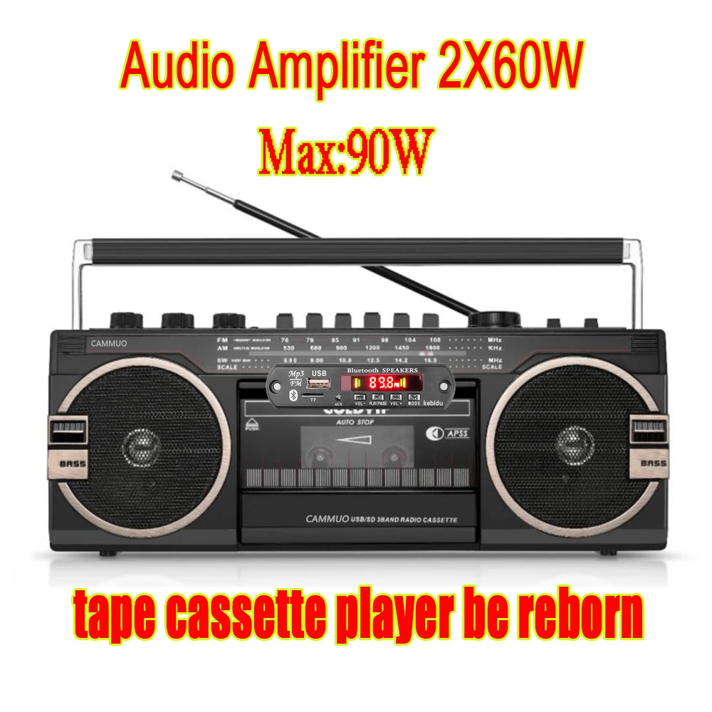 블루투스 5.0 앰프 DIY MP3 WAV 디코더 보드, DC 12V 무선 자동차 USB MP3 플레이어, TF 카드 슬롯, USB FM, 마이크 포함, 60W, 50W, 40W